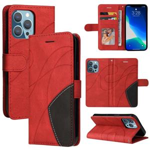 huismerk Dual-color Splicing Horizontal Flip PU Leather Case with Holder & Card Slots & Wallet For iPhone 13 Pro(Red)