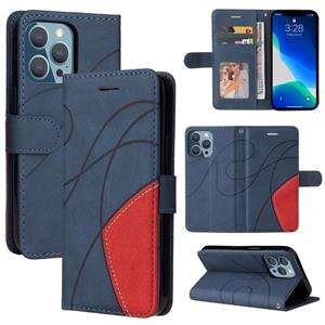 huismerk Dual-color Splicing Horizontal Flip PU Leather Case with Holder & Card Slots & Wallet For iPhone 13 Pro(Blue)