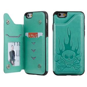 huismerk Voor iPhone 6s / 6 Skull Head Embossing Pattern Shockproof Protective Case met Holder & Card Slots & Wallet(Groen)