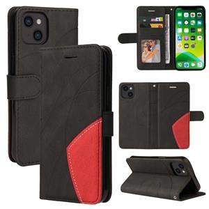 huismerk Dual-color Splicing Horizontal Flip PU Leather Case with Holder & Card Slots & Wallet For iPhone 13(Black)