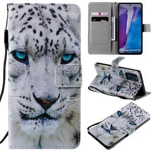 huismerk Voor Samsung Galaxy Note 20 Painting Horizontale Flip Lederen Case met Holder & Card Slot & Lanyard(White Leopard)