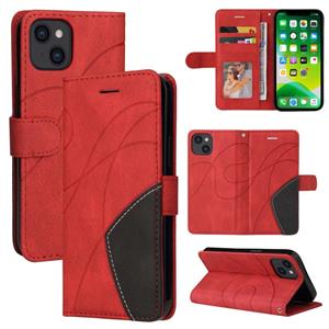 huismerk Dual-color Splicing Horizontal Flip PU Leather Case with Holder & Card Slots & Wallet For iPhone 13(Red)