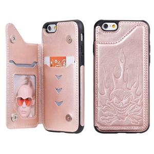 huismerk Voor iPhone 6s / 6 Skull Head Embossing Pattern Shockproof Protective Case met Houder & Card Slots & Wallet(Rose Gold)