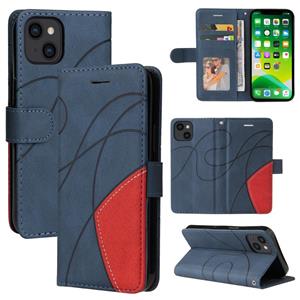 huismerk Dual-color splicing horizontale flip PU lederen geval met houder en kaart slots &portemonnee voor iPhone 13 (blauw)