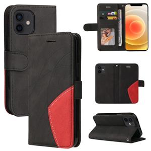 huismerk Dual-color Splicing Horizontal Flip PU Leather Case with Holder & Card Slots & Wallet For iPhone 13 mini(Black)