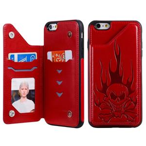 huismerk Voor iPhone 6s Plus / 6 Plus Skull Head Embossing Pattern Shockproof Protective Case met Holder & Card Slots & Wallet(Red)