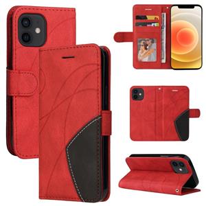 huismerk Dual-color splicing horizontale flip PU lederen geval met houder en kaart slots & portemonnee voor iPhone 13 mini (rood)