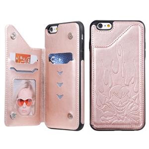 huismerk Voor iPhone 6s Plus / 6 Plus Skull Head Embossing Pattern Shockproof Protective Case met Houder & Card Slots & Wallet(Rose Gold)