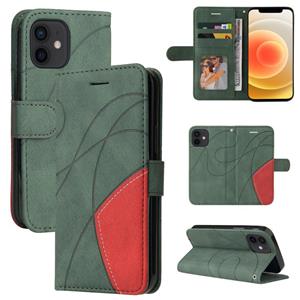 huismerk Dual-color splicing horizontale flip PU lederen geval met houder en kaart slots &portemonnee voor iPhone 13 mini (groen)