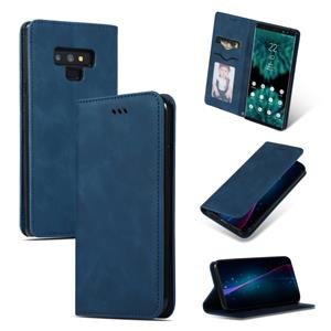 huismerk Retro huid voelen Business magnetische horizontale Flip lederen case voor Galaxy Note 9 (marineblauw)