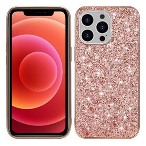 huismerk Glitter Poeder Shockproof TPU-beschermhoes voor iPhone 13 (Rose Gold)