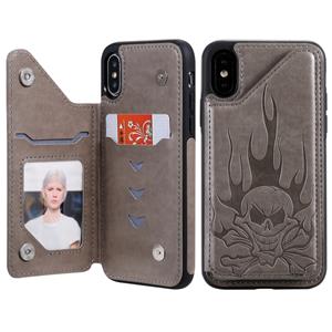 huismerk Voor iPhone XS Max Skull Head Embossing Pattern Shockproof Protective Case met Holder & Card Slots & Wallet(Grey)