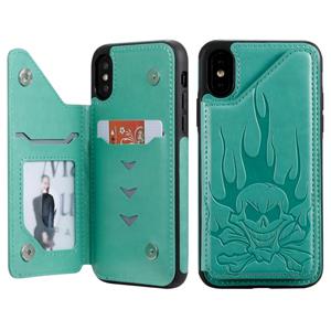 huismerk Voor iPhone XS Max Skull Head Embossing Pattern Shockproof Protective Case met Houder & Card Slots & Wallet(Green)