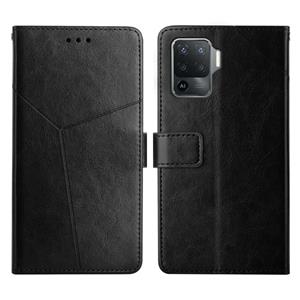 Voor Oppo A94 4G Y Stitching Horizontale Flip Leren Telefoonhoes (Zwart)