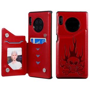 Huismerk Voor Huawei Mate 30 Pro Skull Head Embossing Pattern Shockproof Protective Case met Holder & Card Slots & Wallet(Red)