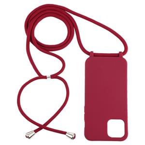 huismerk Voor iPhone 12 Candy Colors TPU Beschermhoes met Lanyard(Rood)