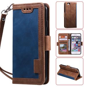 huismerk Voor iPhone SE 2020 / 8 / 7 Retro Splicing Horizontale Flip Lederen case met kaartslots & portemonnee(blauw)