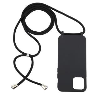 huismerk Voor iPhone 12 Candy Colors TPU Beschermhoes met Lanyard(Zwart)