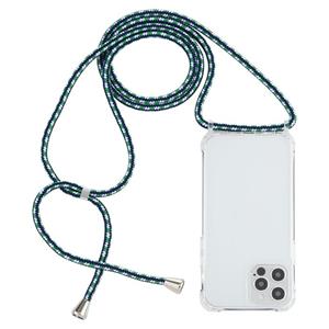 huismerk Transparante acryl airbag schokbestendige telefoon beschermhoes met lanyard voor iphone 13 pro max (groen wit blauw)