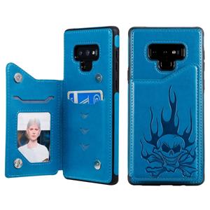 huismerk Voor Galaxy Note9 Skull Head Embossing Pattern Shockproof Protective Case met Holder & Card Slots & Wallet(Blue)