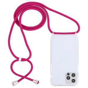 huismerk Transparante acryl airbag schokbestendige telefoon beschermhoes met lanyard voor iphone 13 pro max (rose rood)