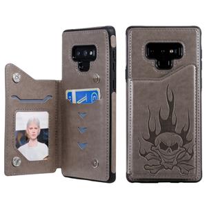 huismerk Voor Galaxy Note9 Skull Head Embossing Pattern Shockproof Protective Case met Holder & Card Slots & Wallet(Grey)