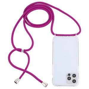 huismerk Transparante acryl airbag schokbestendige telefoon beschermhoes met lanyard voor iphone 13 pro max (roos paars)