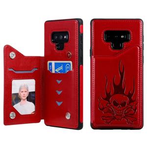 huismerk Voor Galaxy Note9 Skull Head Embossing Pattern Shockproof Protective Case met Holder & Card Slots & Wallet(Red)