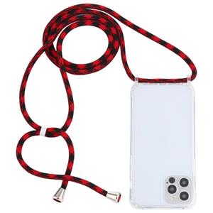 huismerk Transparante acryl airbag schokbestendige telefoon beschermhoes met lanyard voor iphone 13 pro max (rood zwart)