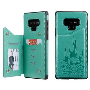 huismerk Voor Galaxy Note9 Skull Head Embossing Pattern Shockproof Protective Case met Holder & Card Slots & Wallet(Groen)