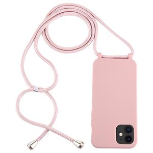 huismerk Voor iPhone 12 mini Candy Colors TPU Beschermhoes met Lanyard(Rose Gold)