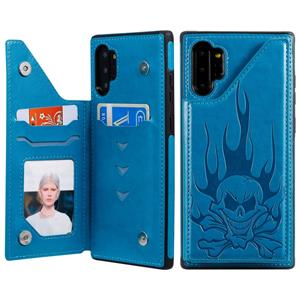 huismerk Voor Galaxy Note10+ Skull Head Embossing Pattern Shockproof Protective Case met Holder & Card Slots & Wallet(Blue)