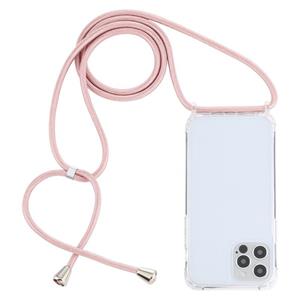 huismerk Transparante acryl airbag schokbestendige telefoon beschermhoes met lanyard voor iphone 13 pro max (rose goud)