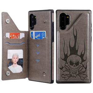 huismerk Voor Galaxy Note10+ Skull Head Embossing Pattern Shockproof Protective Case met Holder & Card Slots & Wallet(Grey)