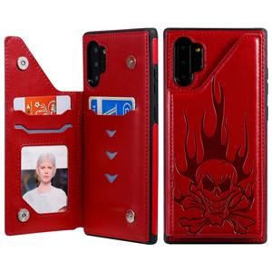 huismerk Voor Galaxy Note10+ Skull Head Embossing Pattern Shockproof Protective Case met Holder & Card Slots & Wallet(Red)