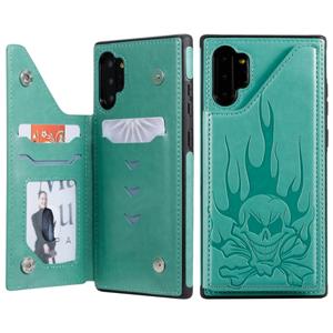 huismerk Voor Galaxy Note10+ Skull Head Embossing Pattern Shockproof Protective Case met Holder & Card Slots & Wallet(Green)