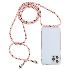 huismerk Transparante acryl airbag schokbestendige telefoon beschermhoes met lanyard voor iphone 13 pro max (roze abrikozen koffie)