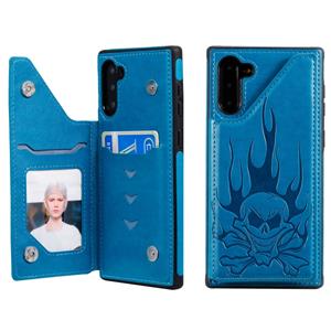 huismerk Voor Galaxy Note10 Skull Head Embossing Pattern Shockproof Protective Case met Holder & Card Slots & Wallet(Blue)