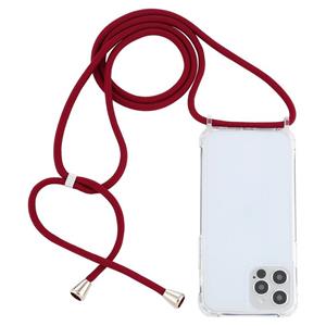 huismerk Transparante Acryl Airbag Schokbestendige Telefoon Beschermende Case met Lanyard voor iPhone 13 Pro Max (Claret)