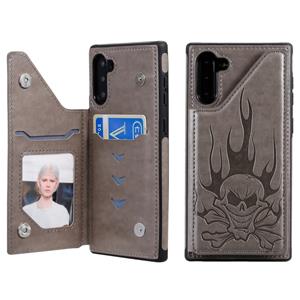 huismerk Voor Galaxy Note10 Skull Head Embossing Pattern Shockproof Protective Case met Holder & Card Slots & Wallet(Grey)