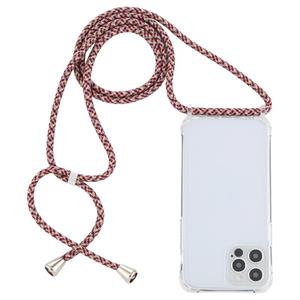 huismerk Transparante acryl airbag schokbestendige telefoon beschermhoes met lanyard voor iphone 13 pro max (rode abrikozen grijze fijne lijnen)