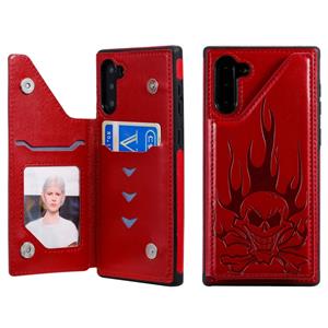 huismerk Voor Galaxy Note10 Skull Head Embossing Pattern Shockproof Protective Case met Holder & Card Slots & Wallet(Red)