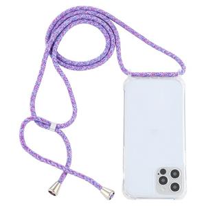 huismerk Transparante acryl airbag schokbestendige telefoon beschermhoes met lanyard voor iphone 13 pro max (paarse regenboog)