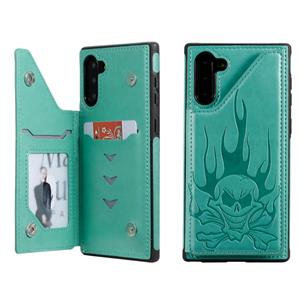 huismerk Voor Galaxy Note10 Skull Head Embossing Pattern Shockproof Protective Case met Holder & Card Slots & Wallet(Groen)