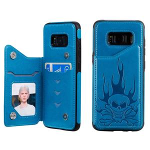 huismerk Voor Galaxy S8 Skull Head Embossing Pattern Shockproof Protective Case met Holder & Card Slots & Wallet(Blue)