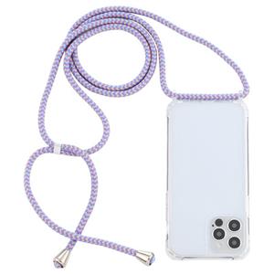 huismerk Transparante acryl airbag schokbestendige telefoon beschermhoes met lanyard voor iphone 13 pro max (paars blauwe abrikoos)