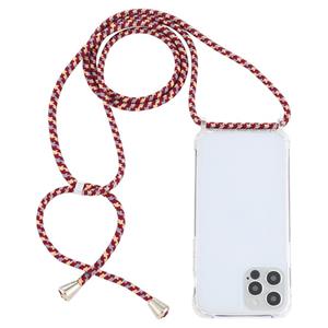 huismerk Transparante acryl airbag schokbestendige telefoon beschermhoes met lanyard voor iphone 13 pro max (rode abrikoos grijs ruig graan)