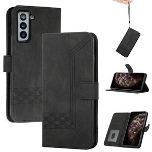 huismerk Voor Samsung Galaxy S21 + 5G Cubic Skin Feel Flip Leather Phone Case (Black)