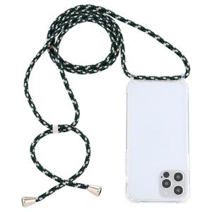 huismerk Transparante acryl airbag schokbestendige telefoon beschermhoes met lanyard voor iphone 13 pro max (groen beige zwart)