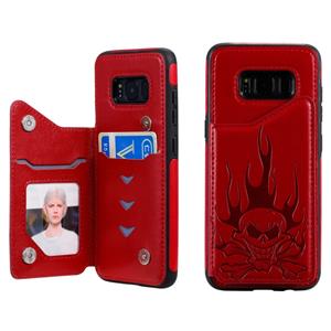 huismerk Voor Galaxy S8 Skull Head Embossing Pattern Shockproof Protective Case met Houder & Card Slots & Wallet(Red)